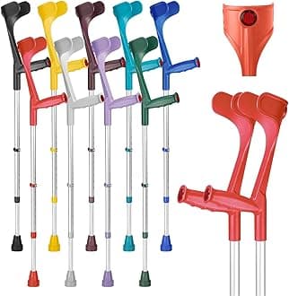Ossenberg Classic Open Cuff Ergonomic Grip Elbow Crutches – Red – Pair | Lightweight Height Adjustable Economy Comfort Coloured Forearm Crutches for Adults Men & Women Mobility and Walking Aids