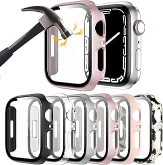 Rontion 6 Pack Hard PC Case for Apple Watch 44mm SE 3/SE(2022) Series 6/SE/5/4 with Tempered Glass Screen Protector, Ultra-Thin Scratch Resistant Protective Bumper Cover for iWatch 44mm Accessories