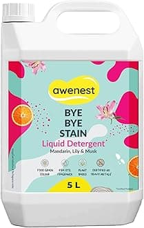- awenest 5 L Natural Laundry Liquid | Plant-based Bioactives | Top and Front Load | Organic, Eco-friendly, Biodegradable, Herbal | Removes Tough Stains | Long Lasting Fragrance | Fresh, Soft Clothes