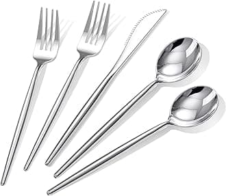 Rubtlamp 90Pcs Silver Plastic Silverware, Silver Plastic Utensils, Plastic Cutlery Include 30 Knives, 30 Forks and 30 Spoons, Silverware Heavy Duty For Party