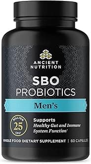 Ancient Nutrition Probiotics for Men, SBO Probiotics Men's 60 Ct, for Gut Health, Digestive and Immune Support, Boosts Muscle Mass and Fat Metabolism, 25 Billion CFUs* Per Serving