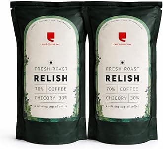 Cafe Coffee Day - RELISH 70% & 30% Chicory - 200gm each (Pack of 2) | Medium to Dark Roast | South Indian Filter | Fresh from Chikmagalur factory