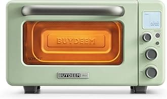 BUYDEEM T103 Countertop Toaster Oven 12QT, No Pre-Heat Needed, 7 Cooking Modes, Retro Mini Toaster Oven with Grill Rack and Baking Tray, Cozy Greenish