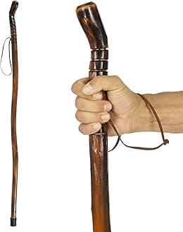 Vive Wooden Walking Stick - Secure Handcrafted Wood Hiking Cane - Lightweight Wrist Strap for Outdoor Activities Lifestyle - Balance and Support for Men, Women