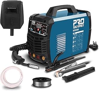 Prostormer Welding Machine, MIG/TIG/MMA 3 in 1 Multifunctional Welder with Digital Display, Electrode Holder, Earth Clamp, Input Power Adapter Cable and Brush