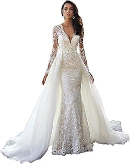 Beach Mermaid Wedding Dresses for Bride 2025 Lace Appliques Tulle Bride Dress He1006