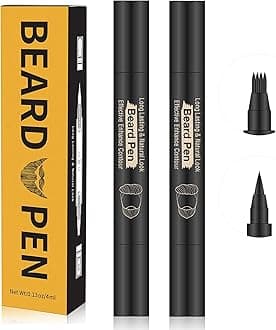 Beard Pencil Filler Kit - 4 Tip Pen and Brush for Men, Facial Hair Enhancer and Mustache Shaper (2 Black Pens)