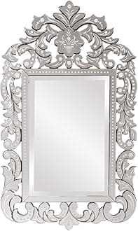 Howard Elliott Collection Large Regina Rectangular Venetian Wall Hanging Mirror, Antique Accent Design with Mirrored Frame, Wall Mirror for Home, Living Room, Entryway and Bathroom, 56 x 34 Inch