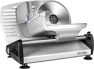 OSTBA SL-518 Electric Deli Food Slicer with Child Lock Protection, Removable 19cm Stainless Steel Blade and Food Carriage, 0-15mm Adjustable Thickness Food Slicer Machine for Meat, Cheese, Bread,150W