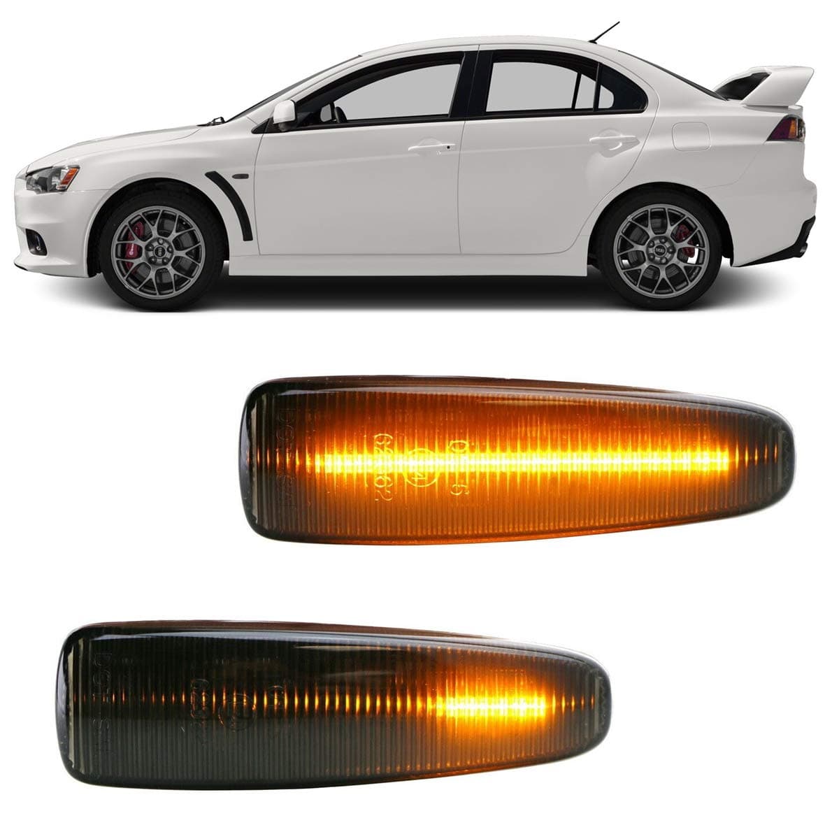 Sequential Amber LED Side Marker Light for Mitsubishi Lancer Evolution X Mirage Outlander Sport Front Side Fender Marker Lamps Smoked Lens