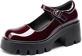 DREAM PAIRSWomen's Mary Janes Shoes Platform Dress Low Heel Chunky Pumps Round Toe Ankle Strap Pumps Shoes Oxfords,Size 7.5,Burgundy-Pat,SDPU2346W-NEW