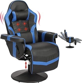 Massage Video Gaming Recliner Chair - Ergonomic Backrest and Seat Height Adjustment Swivel Recliner - PU Leather High Back Computer Office Chair with Cup Holder, Headrest, Footrest