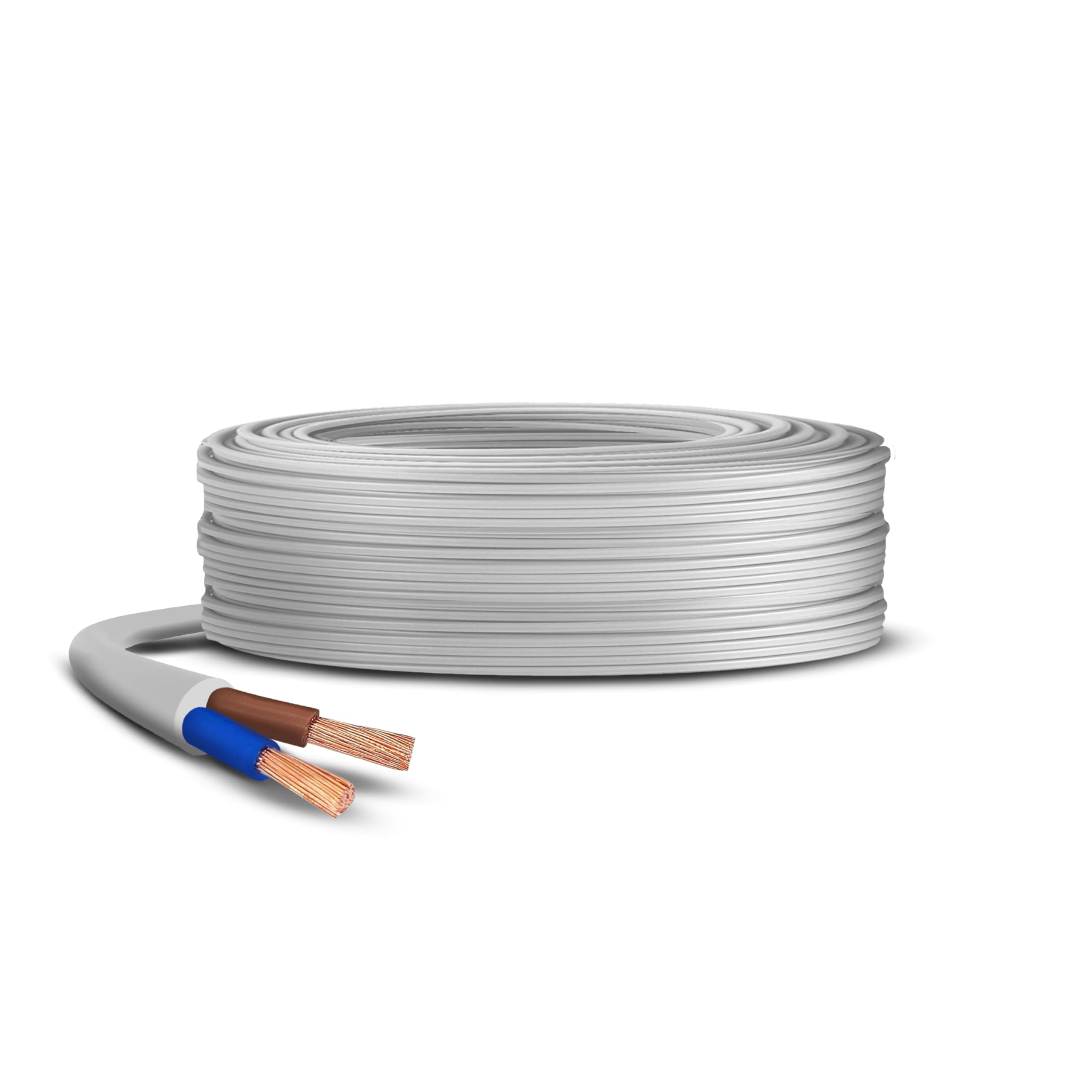 2 Core Round White Flex Flexible Cable, stranded electrical copper wire, Insulated Flexible PVC Wire, Stranded Wire High Temperature Resistance, 3182Y BASEC Approved 1.5mm(3 Meter)