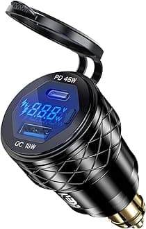 Din Hella Plug to USB Charger Adapter: 45W USB C PD3.0 & 18W QC3.0 Motorcycle Charger Outlet for 12V-24V BMW Triumph Tiger Ducati, Waterproof Dual Phone Fast Charge Port Powerlet with LED Voltmeter