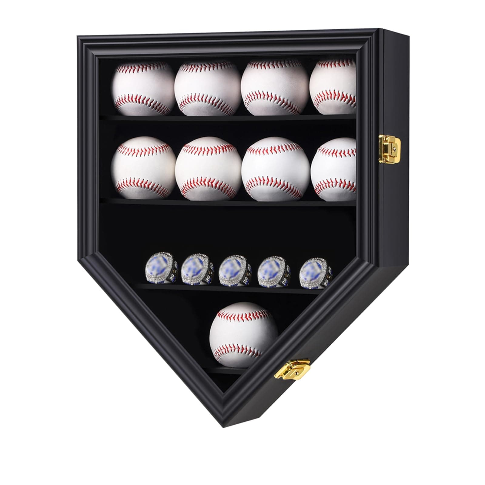 Baseball Display Case Baseball Holders for Balls Display Baseball Ring Display Wall Cabinet with Anti-Theft Lock for Collection Autographed Baseballs