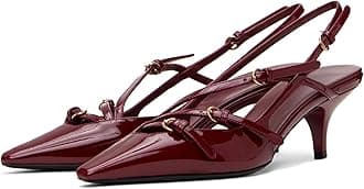 CORNMOOD Slingback Kitten Heels for Women Pointed Toe Stiletto Low Heels with Buckle Strap Heeled Pumps Sandals