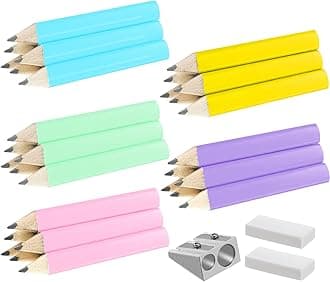 Marspark 30 Pcs Short Triangular Fat Pencils Bulk 3.5 Inch Wooden Triangular Jumbo Pencils with Sharpener and 2 Erasers for Preschoolers, Kindergarten, Toddlers, Beginners and School(Bright Colors)