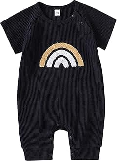 Infant Toddler Boys Girls Short Sleeve Romper Rainbow Prints Ribbed Summer Bodysuits Dress Outfit 6 Months