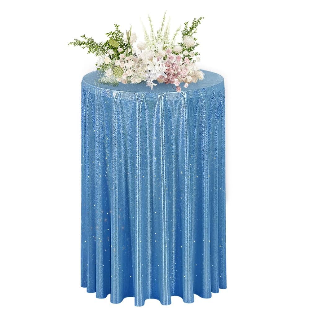 Fitable Blue Sequin Tablecloth for Parties 60 Inch Round - Sparkle Glitter Laser Round Overlay for Wedding Baby Shower Holiday Banquet, Best for 24-48inch Diameter Round Table