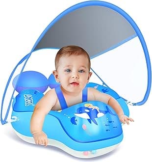 Baby Pool Float with Canopy UPF 50+ Sun Protection, Baby Float with Five Safety Protection Anti-flip Safe,Infants Swimming Floats for Infant 3-36 Months Boys and Girls