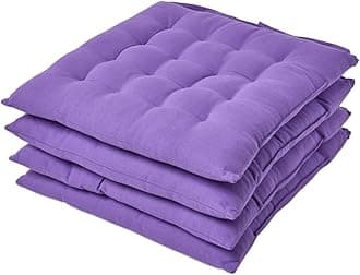 HOMESCAPES Purple Seat Pads for Dining Chair, Set of 4 100% Cotton Chair Pads with Straps, 40x40 cm