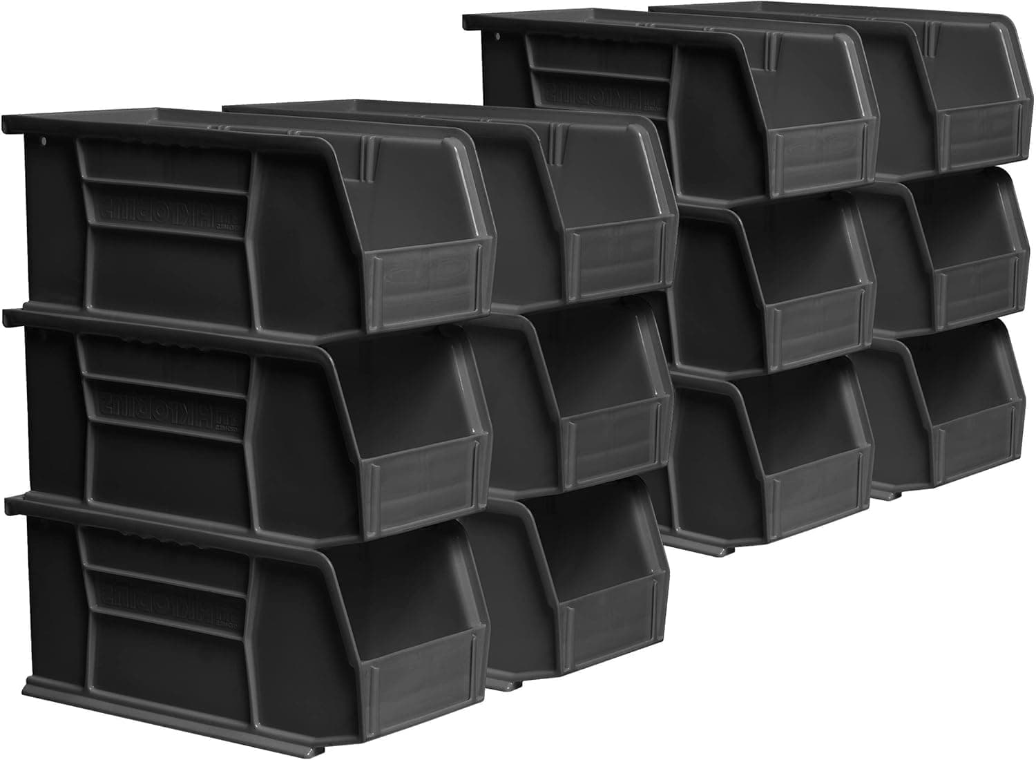Akro-Mils 30230 AkroBins Plastic Storage Bins, Space-Saving Stackable Bins for Garage, Pantry, Craft Organization, 27.94 cm x 12.7 cm x 12.7 cm, Black, 12-Pack