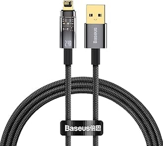PD 2.4A USB to Lightning Fast Charging Cable, Auto Power-Off Nylon Braided High-Speed Data Transfer Cable Compatible with iPhone 14 13 12 11 Pro Max, XS X 8 7 6, iPad, AirPods Pro (1M) – Black