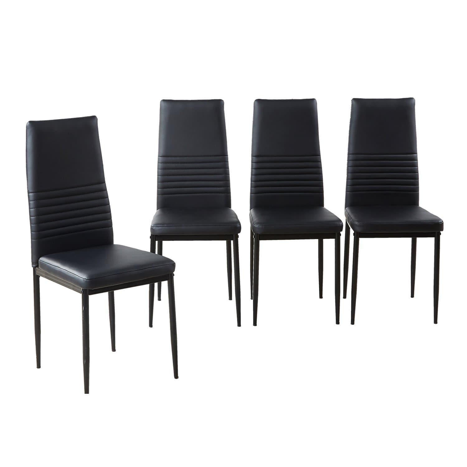 Modern Dining Table Dining Chairs Set, Dining Side Chairs Set of 4 Upholstered Cushion Black PU Leather High Back Chairs with Sturdy Metal Legs for Home Dining & Kitchen Room (Chair)