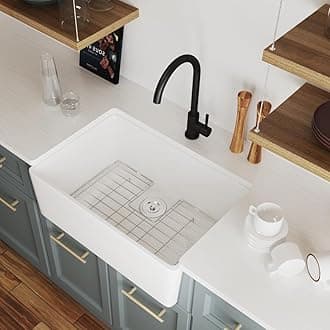 Deer Valley DV-1K116 White 24 Inch Farmhouse Sink with Bottom Grid and Strainer,Apron Sink Single Bowl Ceramic Sink,Small Kitchens Sinks