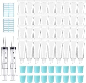 - AMORIX 50PCS 10ml Lip Gloss Tubes Clear Empty Lip Balm Containers with Blue Cap Refillable Soft Cosmetic Squeeze Tubes for Lip Gloss Base Glitter Pigment Powder 2 Syringes + Tag Labels Stickers