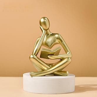 Home Decor Gold Reading Thinker Statue Modern Figurines Abstract Aesthetic Sculpture Thinker Resin Statue Set for Home Decoration Living Room Office Bookshelf Shelf Table (A-Gold)