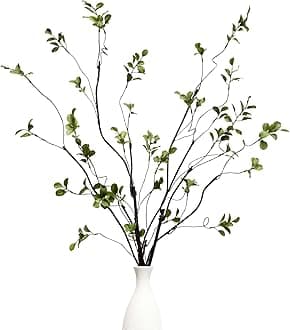 3Pcs 38.8" Faux Greenery Plant Stems and Branches for Tall Vase,Artificial Tree Branches and Twigs for Decoration (Green Leaves & Brown Stem)