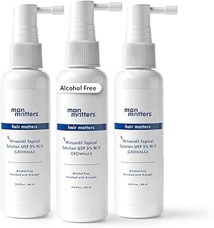 Man Matters Minoxidil for Men, 5% Hair Growth Serum Solution I Prevents Hair Loss, Thinning I Reactivate Hair Growth I Alcohol Free I Non-Sticky I Unscented I All hair Type I 180 ml (Pack of 3)