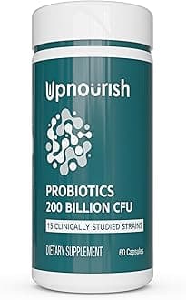 UpNourish Probiotics - 200 Billion CFUs for Men and Women, 15 Clinically Studied Strains, Prebiotics & Enzymes - 60 Vegan Capsules