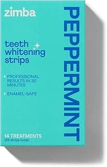 Zimba Peppermint Flavored Teeth Whitening Strips | Vegan, Enamel Safe Hydrogen Peroxide Teeth Whitener for Coffee, Wine, Tobacco, and Other Stains | 14 Day Treatment | Peppermint