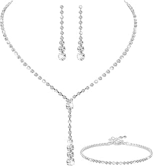 Telooco4 Pcs Bridal Jewelry Sets Rhinestones Wedding Jewelry Sets for Women with Wedding Necklaces for Brides Crystal Bracelet Dangle Earrings for Bridesmaids Weddings Party Clothing Accessories