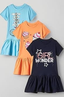 T2F Girls Cotton Printed Knee-Length Casual Dress(Pack of 3)