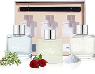 Set of 3 Reed Diffuser Set, 50ML Black Cedar Juniper Rose Sea Salt Reed Diffusers with 12 Black Fiber Sticks,Scent Diffuser Air Freshener for Bedroom Bathroom Office