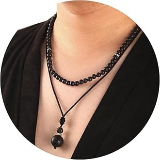 GDLKPYHS2Pcs Beaded Necklace for Men - Protection Necklace Men Choker Necklaces Obsidian Beads Pendant Jewelry Gifts for Men