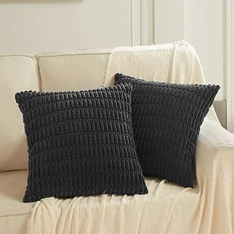Fancy Homi 2 Packs Black Decorative Throw Pillow Covers 24x24 Inch for Living Room Couch Bed Sofa, Rustic Farmhouse Boho Home Decor, Soft Striped Corduroy Square Cushion Case 60x60 cm