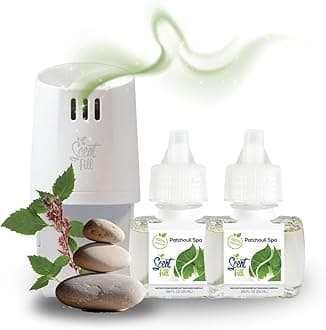 Scent Fill 100% Natural Patchouli Spa Plug in Air Freshener, Scented Oil Refills, 2 Refills + Diffuser