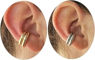 2 Pairs Ear Cuff Earrings for Women Chunky Gold Huggie Ear Cuff Silver Cartilage Cuff Earrings for Women Non Piercing Small Thick Round Fake Earring Cuff Trendy Jewelry Gift