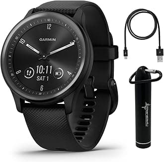 Wearable4U Garmin vivomove Sport, Hybrid Smartwatch, Health Features, Touchscreen, Black Energy Bundle