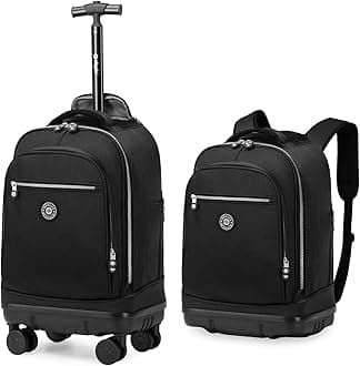 Rolling Backpack with Detachable Wheels 18 inch Wheeled Laptop Backpack Carry on Luggage Bag for Women Men to Travel