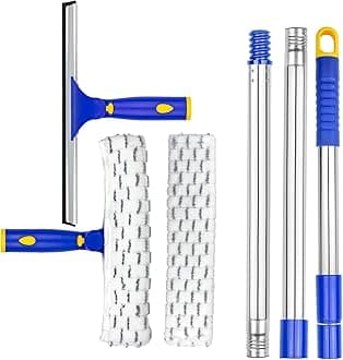 ITTAR Rotatable Window Cleaning Kit, Glass Cleaner Tool with 60" Extension Pole, Rubber Squeegee & 2 Microfiber Pads Combo, Window Washing Equipment for Cleaning Shower, High Windows, Car Glass
