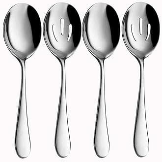 4-Piece Serving Spoon Set - Includes 2 Serving Spoons and 2 Slotted Spoons, Large Cutlery for Catering Buffet, Mirror Polished, Dishwasher Safe, 8.7 Inches
