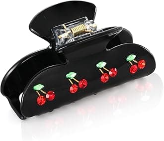 LILIE&WHITE Red Cherry Acrylic Hair clips Claws in Black Medium Claw Hair Clips for Women Rectangle Shape Clips Hair Accessory For Women