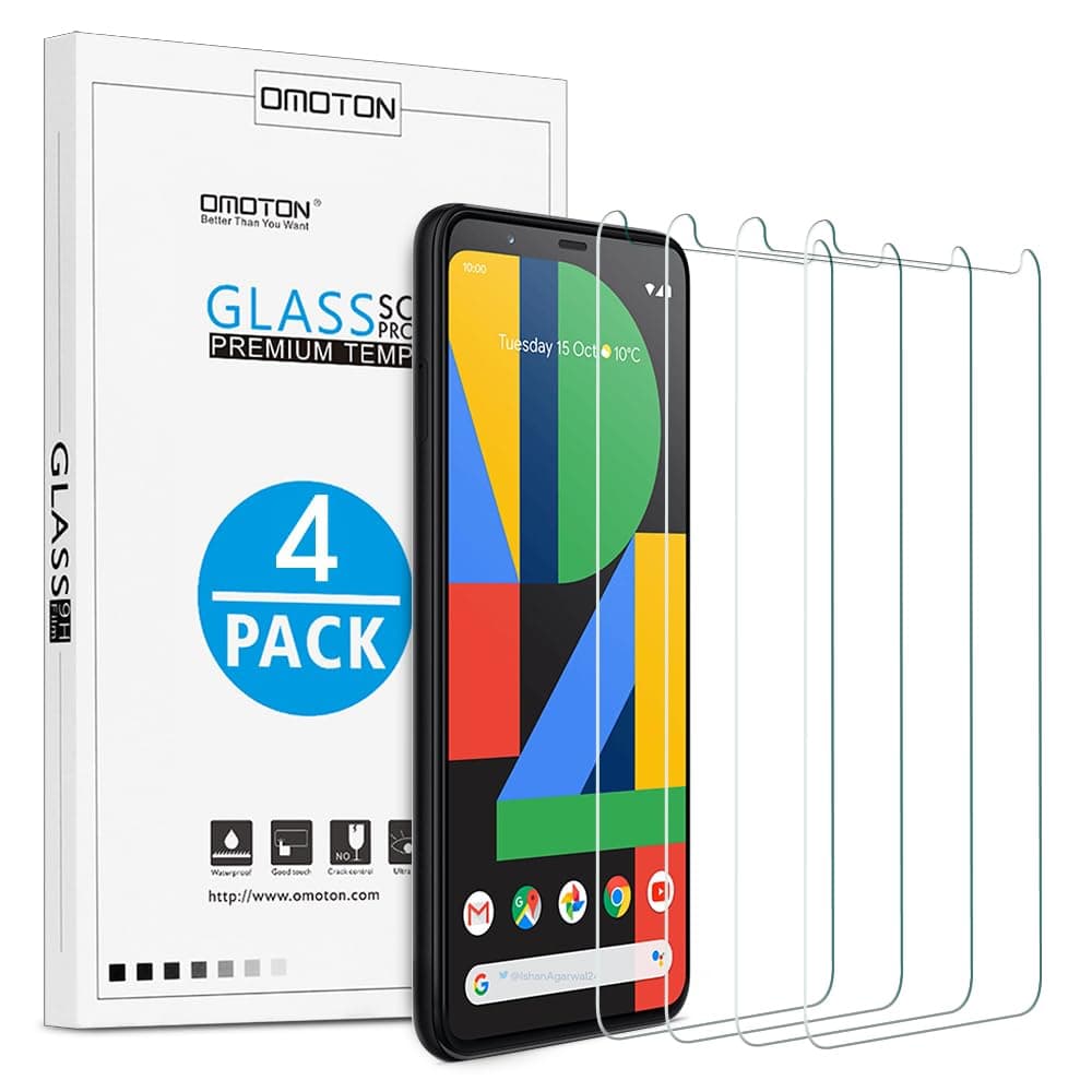 Omoton [4 Pack] Screen Protector Compatible with Google Pixel 4XL, Tempered Glass Screen Protector for Google Pixel 4 XL 2019 Released, Alignment Frame/Scratch Resistant/Bubble Free