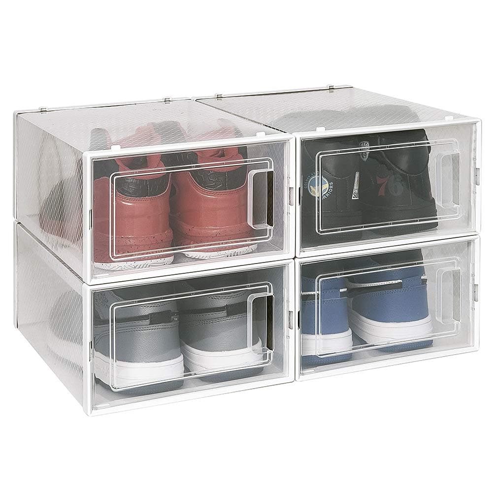 OnDisplay SETOF4-CLIKSHOE-CLEAR Clik Stackable Interlocking Shoe Box System, Standard Clear/White