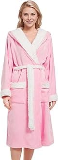 Women Hooded Plush Robe, Fleece Cozy Warm Bathrobe